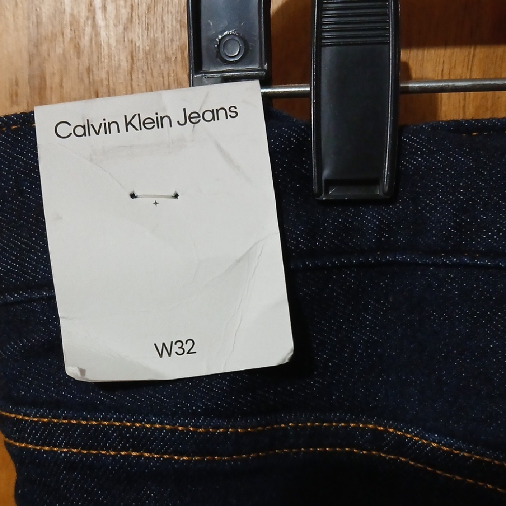 Calvin Klein Navy Denim Shorts with Yellow Stitching - Picture 8 of 11